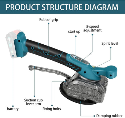 Fliesenvibrationsmaschine für Makita 18v, Fliesenleger-Vibrationsgerät mit 4,7" Saugnapf, 5 Gänge, e