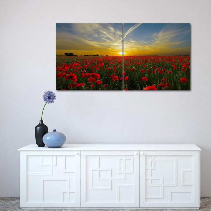 Feeby. Wandbilder - 2 Teile - 140x70 cm - quadratische Form Bilder Kunstdrucke Deko Panel MOHN, SONN