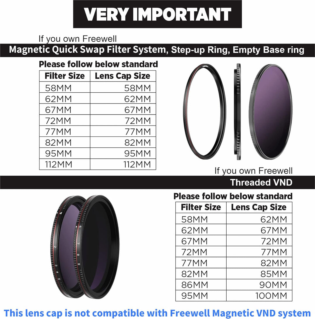 Freewell 82mm Magnetic Objektivdeckel (Bitte lesen Sie unsere Tabelle, Bevor Sie diesen Kauf tätigen
