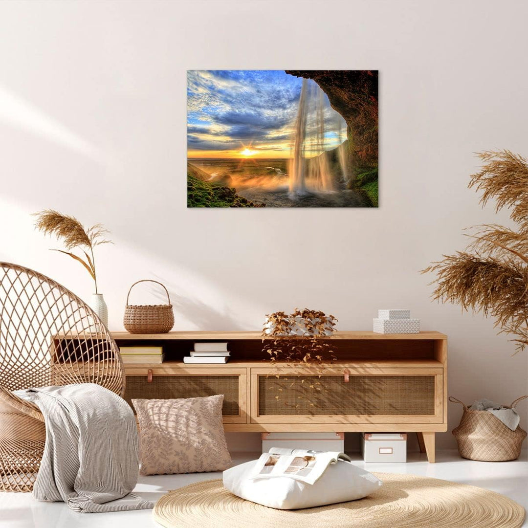 Bilder auf Leinwand Wasserfall Natur Park Sonne Leinwandbild 70x50cm Wandbilder Dekoration Wohnzimme