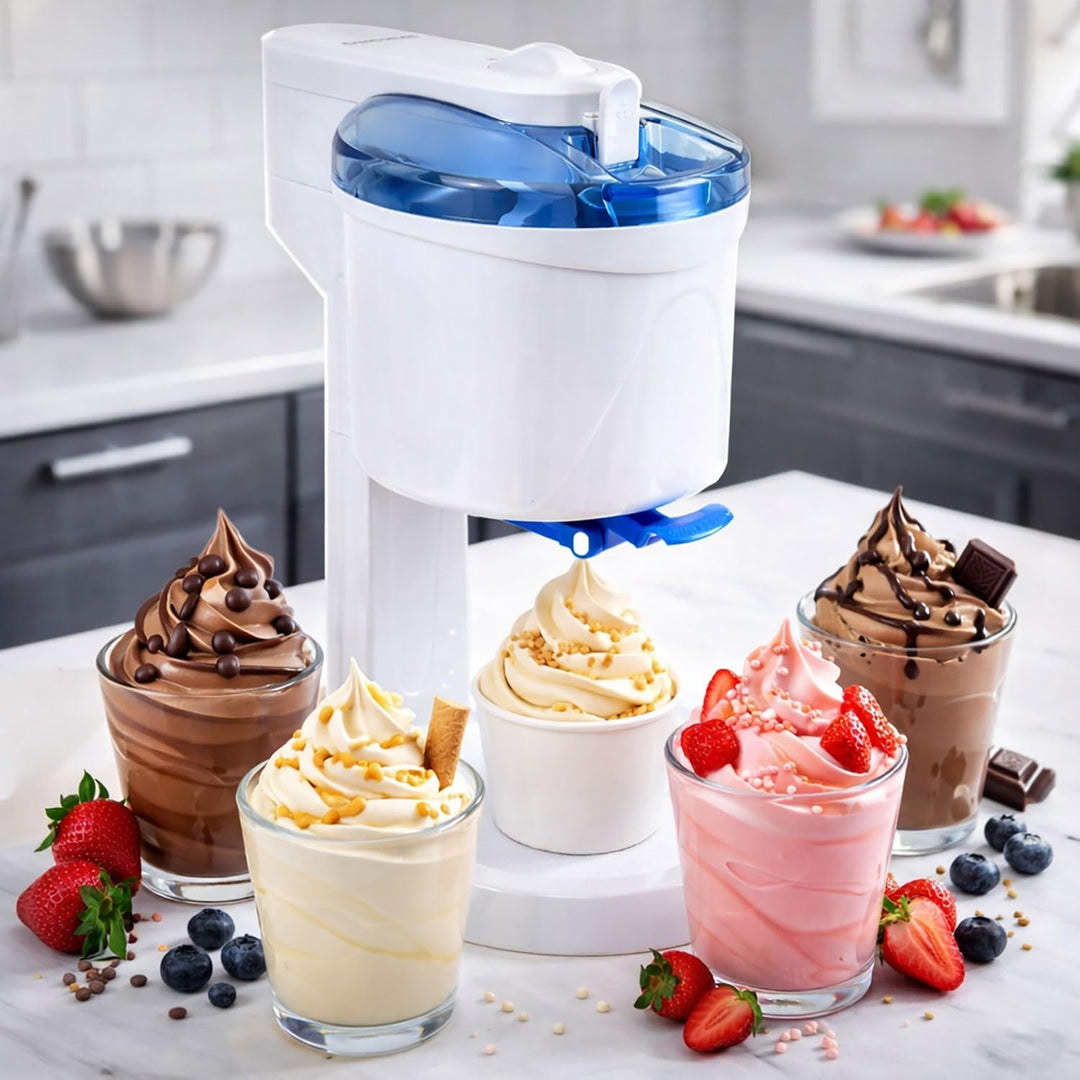 Gino Gelati GG-45W-Blue Rico 4in1 Softeismaschine, Eismaschine, Frozen Yogurt-Milchshake Maschine, F