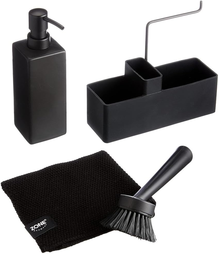Zone Denmark Geschirrspülset, Spülorganizer mit Seifenspender/Spülmittelspender, Spültuch und Spülbü