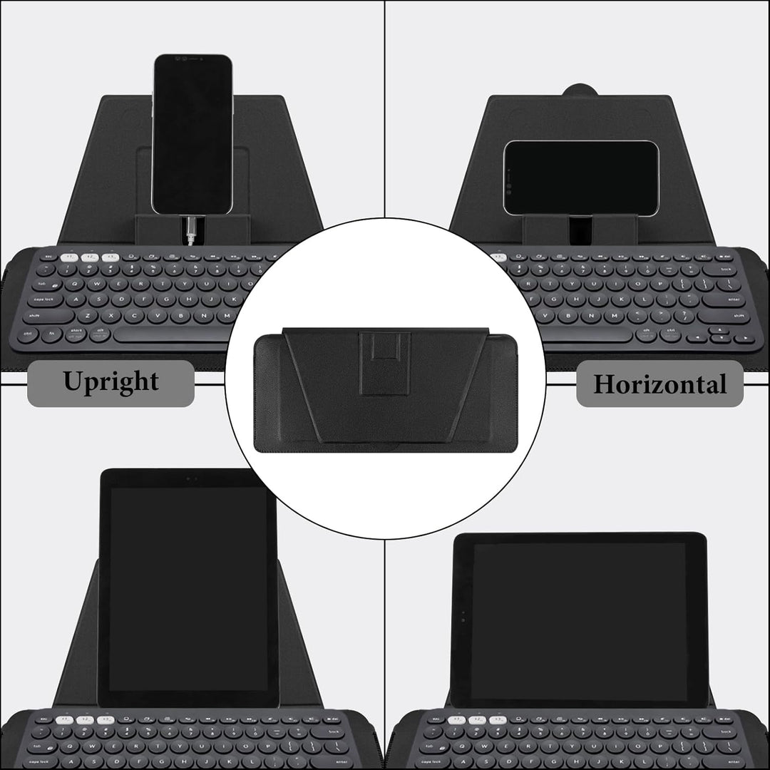 GEEKRIA Compact Keyboard Case, Vegan Leder Travel Case mit Phone und Tablet Halterung, Kompatibel mi
