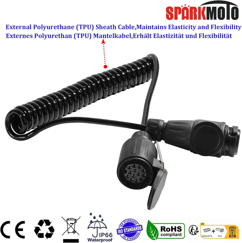 SPARKMOTO Anhänger Verlängerungskabel 12V 13 polig Anhänger Adapterkabel,Spiral Anhänger Verlängerun