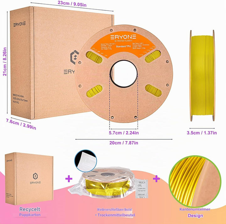 ERYONE TPU Filament 1.75mm, 3D Drucker Filament,Flexible TPU Filament, TPU 95A, Massgenauigkeit +/-