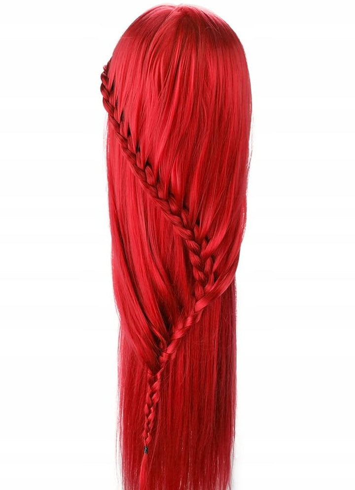 Iza Trainingskopf 60cm rot, Thermohaar + Griff, Friseurkopf zum Kämmen, Übungskopf