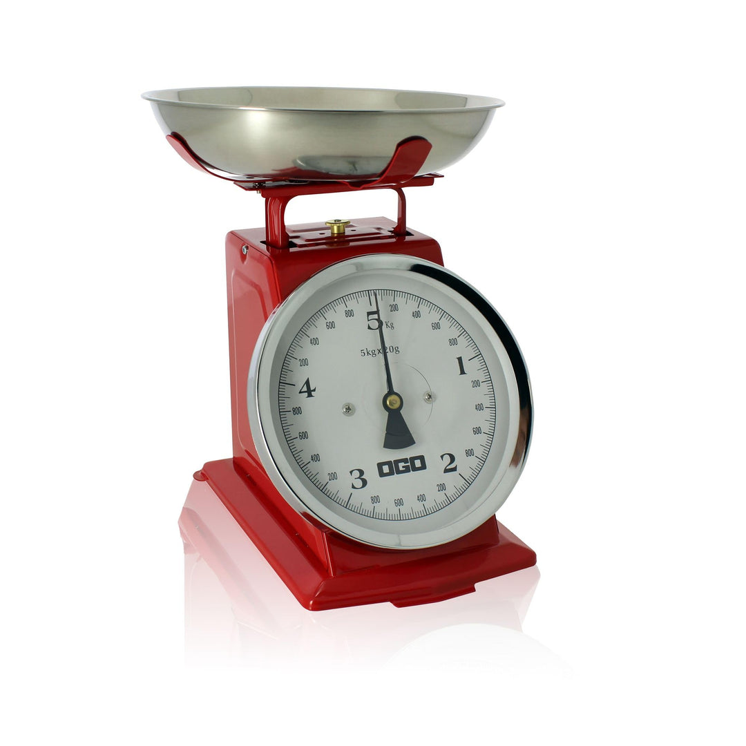 OGO LIVING - Mechanische Küchenwaage – 7915011 – wiegt bis zu 5 kg, Skala 20 g, Rot