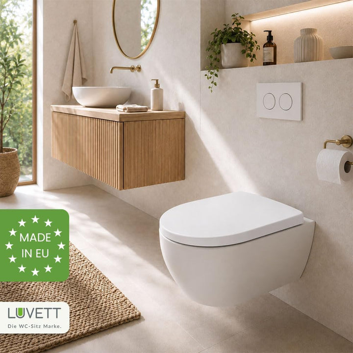 LUVETT® WC-Sitz mit Absenkautomatik C100 oval universell, Toilettendeckel mit 3 Edelstahl Montagelös