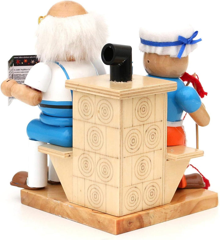 Dekohelden24 Holz Räucherfigur Oma und Opa am Kamin, Masse ca. 13 x 12 x 16 cm., Kamin