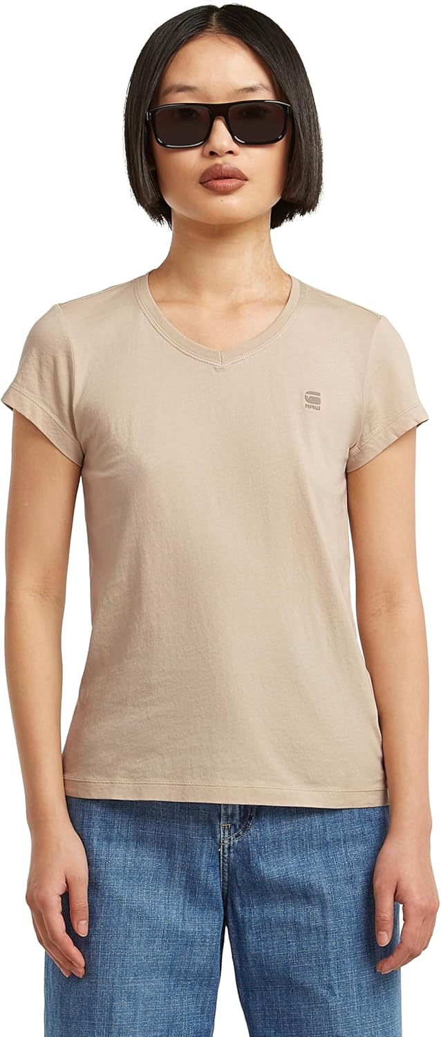 G-Star Damen Eyben Slim V-Neck Top 2.0 XXL Beige (Dk Brick D24533-4107-1214), XXL Beige (Dk Brick D2