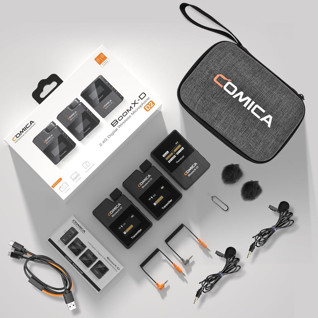 comica Drahtloses Mikrofon, BoomX-D2 Dual Channel 2.4G Wireless System Lavalier Funkmikrofon Kit mit