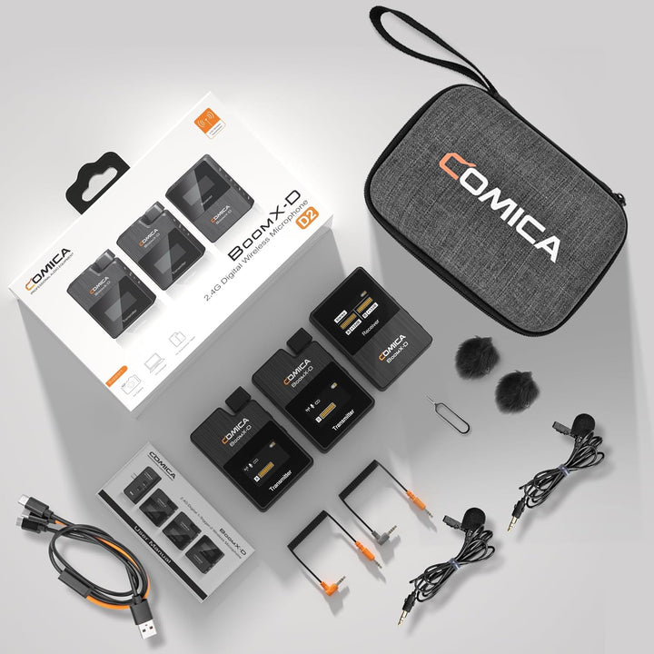 comica Drahtloses Mikrofon, BoomX-D2 Dual Channel 2.4G Wireless System Lavalier Funkmikrofon Kit mit