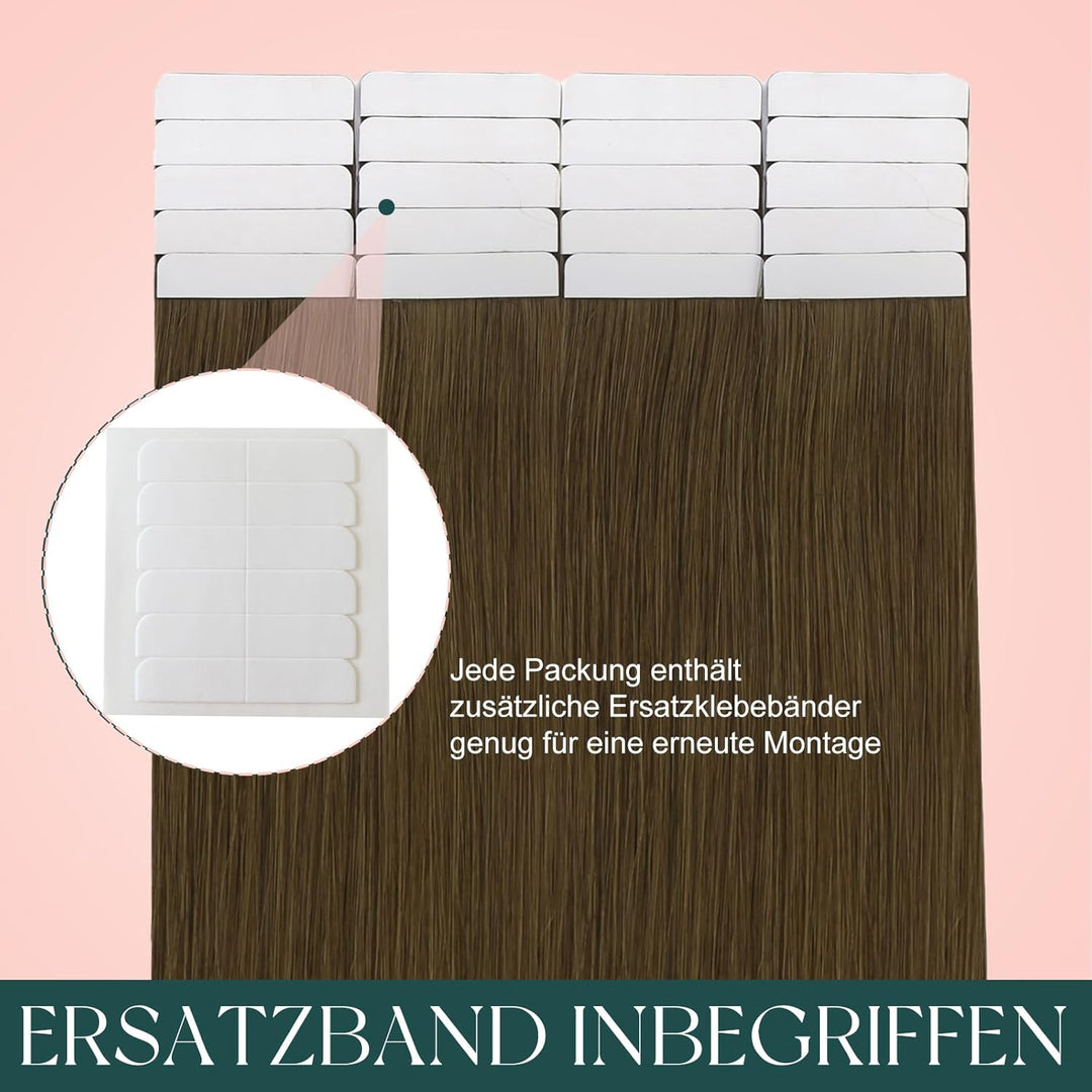Easyouth Remy Tape Extension Echthaar Skin Weft Tape on Haar Extensions Mittelbraun Tape in Haarverl