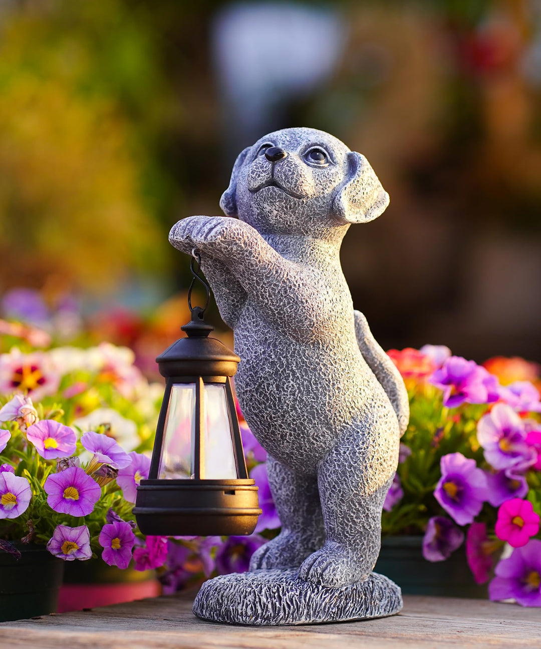 Hund Deko Solarlampen für Aussen Garten - Hundfiguren Solar Lichterkette für Aussen Hunde Solar Gart