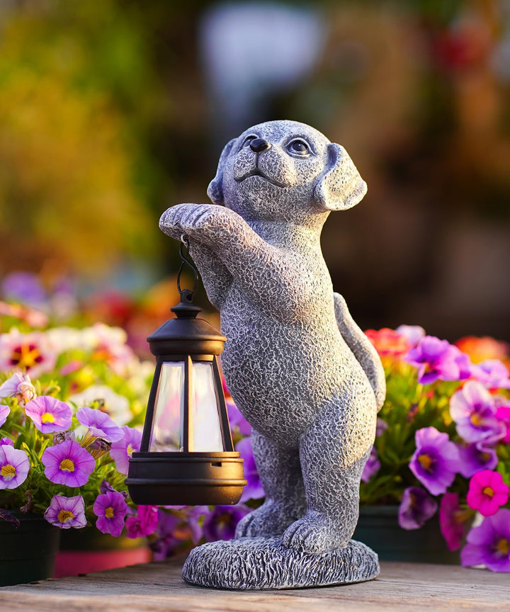 Hund Deko Solarlampen für Aussen Garten - Hundfiguren Solar Lichterkette für Aussen Hunde Solar Gart