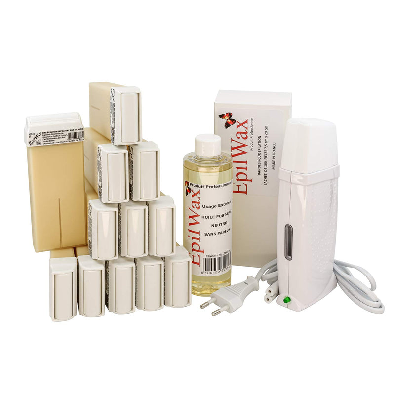 EpilWax Royal Complete Epilation Kit mit: Professioneller Wachswärmer 12 Roll-On Wachs 100 ml Weiss,