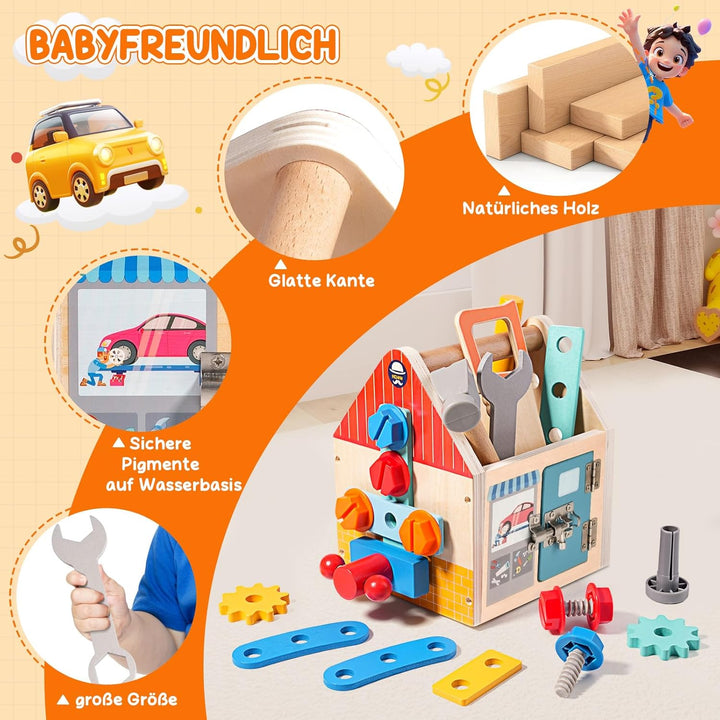 Werkzeugkoffer Kinder – Montessori Werkzeugkoffer Holz –Holzspielzeug Werkzeugkasten für Kinder ab 3