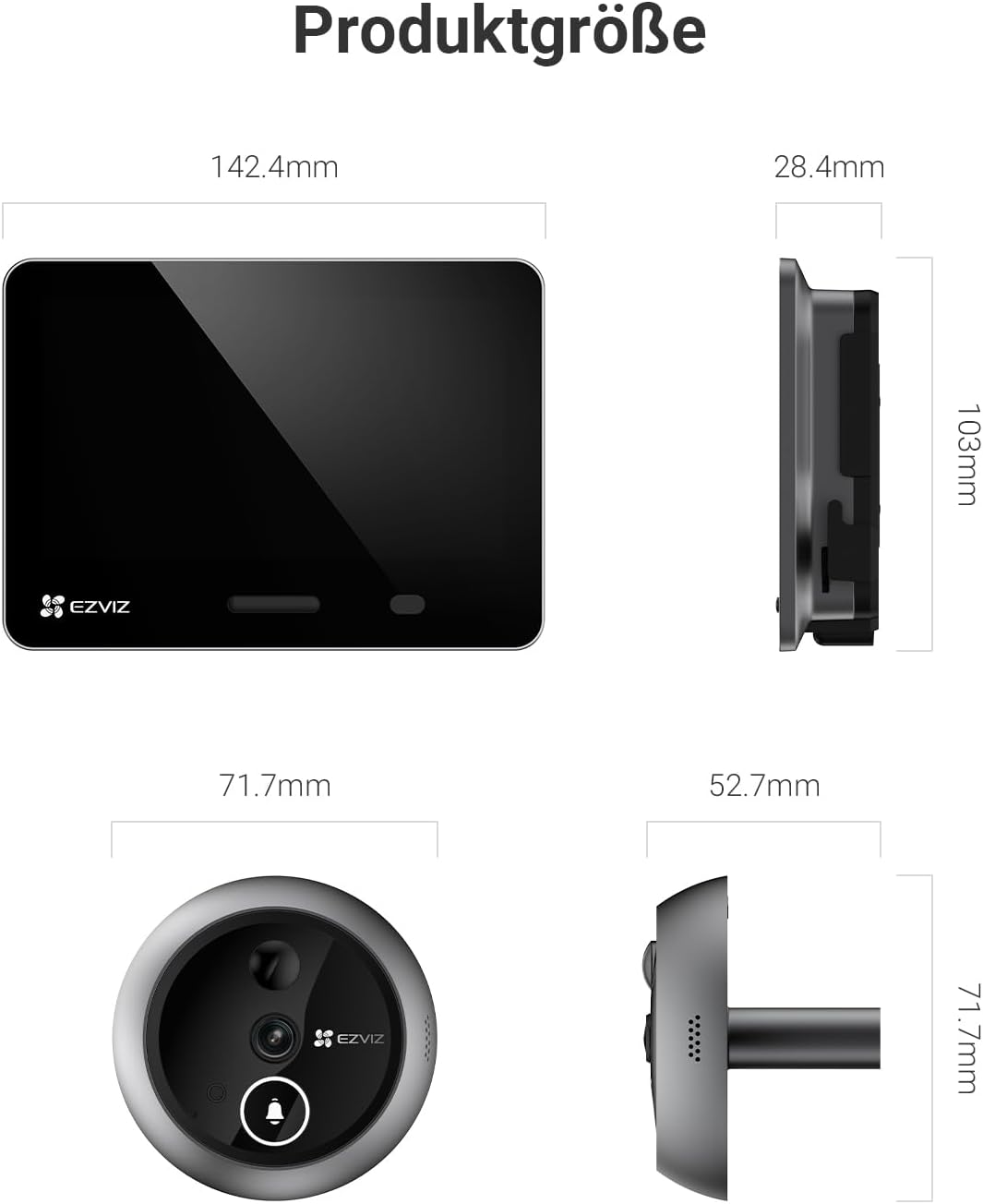 EZVIZ WLAN Türspion mit 5,5-Zoll-Farbbildschirm, 4K Kabellose Video Türklingel Kamera mit 155° Weitw