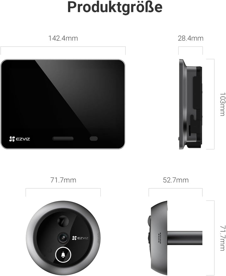 EZVIZ WLAN Türspion mit 5,5-Zoll-Farbbildschirm, 4K Kabellose Video Türklingel Kamera mit 155° Weitw