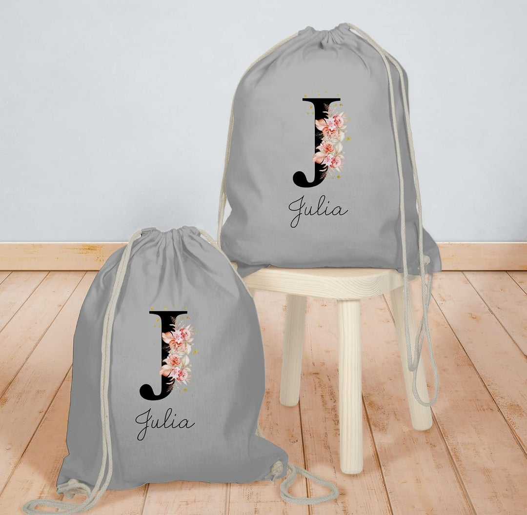 Turnbeutel Rucksack - Initialen - Buchstabe mit Name personalisiert I Anfangsbuchstabe I Initiale -