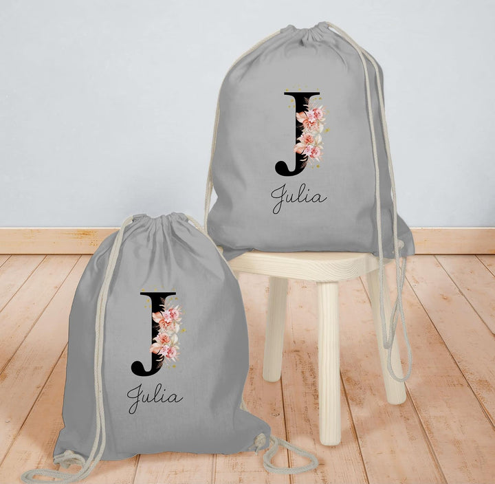 Turnbeutel Rucksack - Initialen - Buchstabe mit Name personalisiert I Anfangsbuchstabe I Initiale -