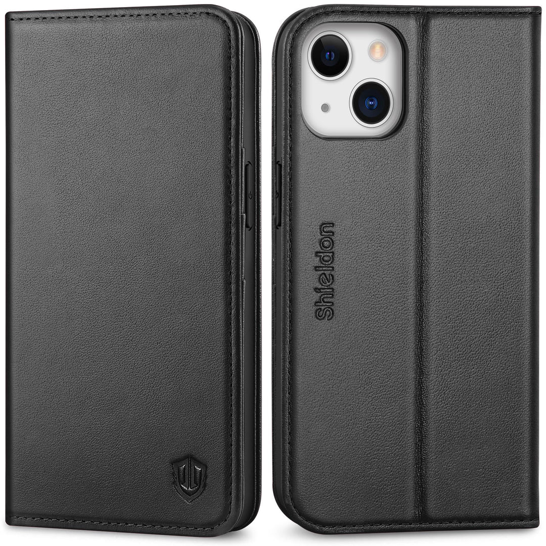 SHIELDON Hülle für iPhone 13 5G Handyhülle [Echtleder] [Stossfest] [Kartenfach] [Magnet] [Standfunkt
