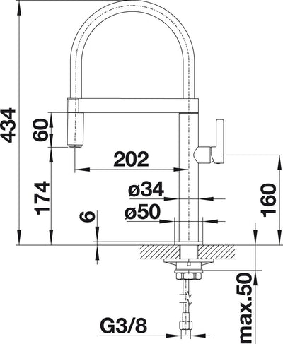 BLANCO 519844 Mini Einhebel-Armatur im Profi-Look / Flexibler Brauseschlauch in Edelstahl Finish / H