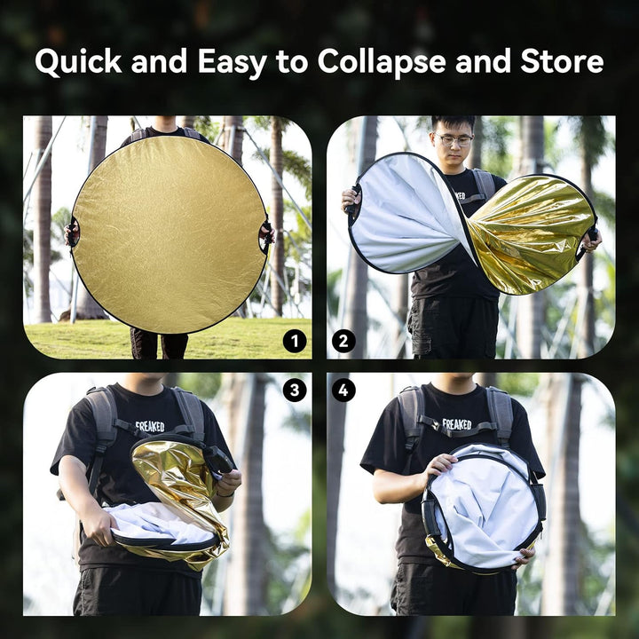 SMALLRIG 5 in 1 Reflektor 110cm 42-Zoll Lichtreflektor, mit Griff, Zusammenklappbarer Fotografie Ref