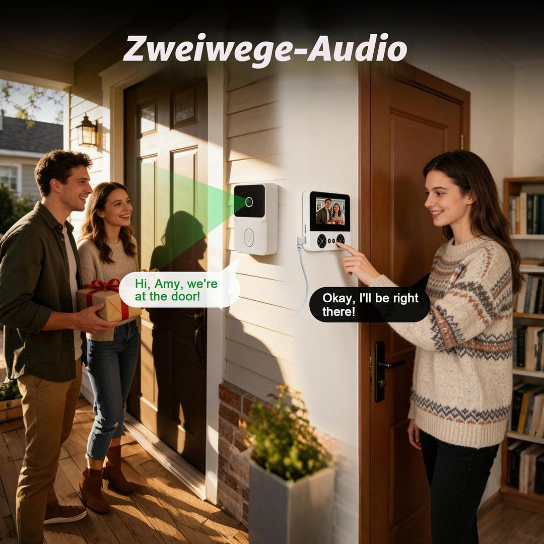 Kabellose Türklingel mit Kamera, 1080p 4,3" Video Türklingel, Bluetooth Video Gegensprechanlage Türk
