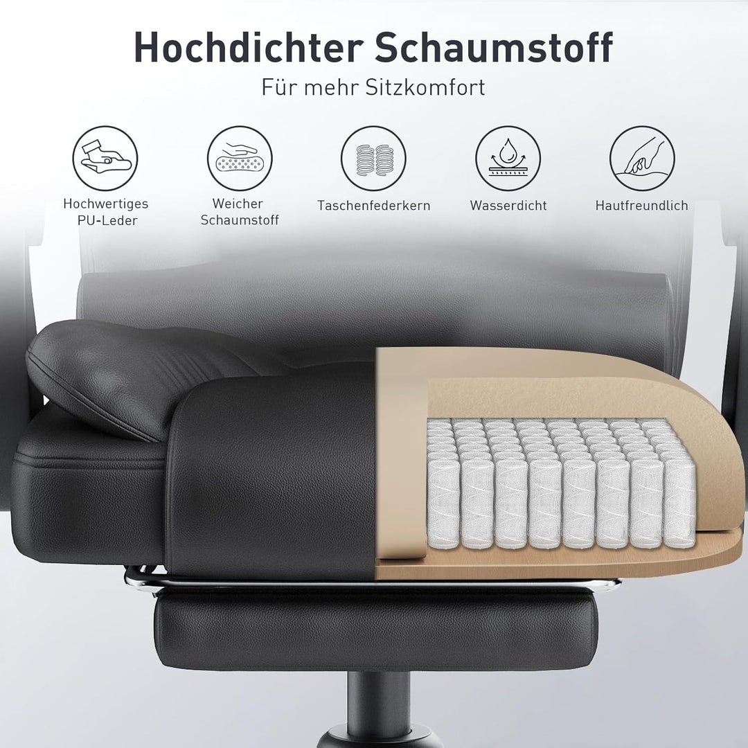 naspaluro Chefsessel Bürostuhl mit Fussstütze, Ergonomischer Schreibtischstuhl mit Hoher Rückenlehne