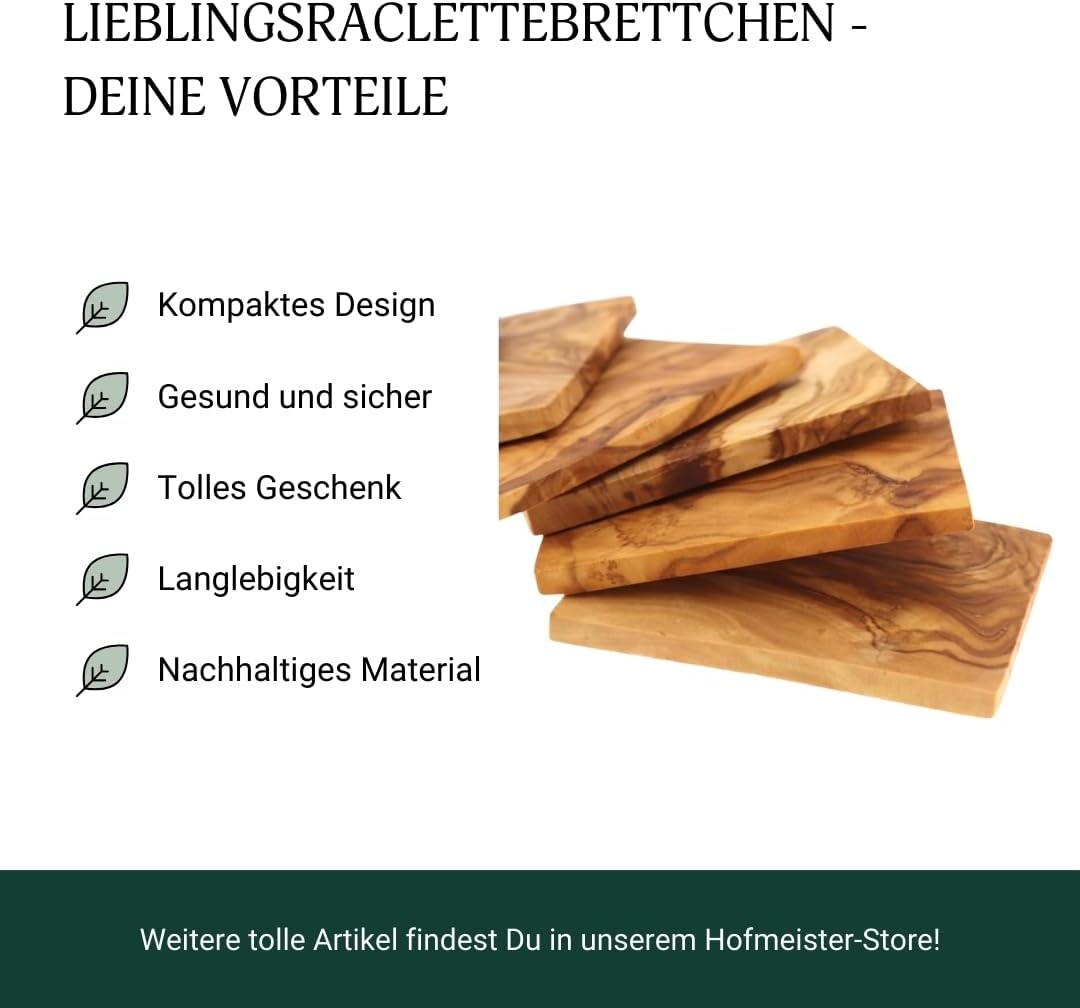 HOFMEISTER® Raclettebrettchen 8er Set, aus Olivenholz, 13 cm 1 8er Set Raclette-untersetzer | 13 Cm,
