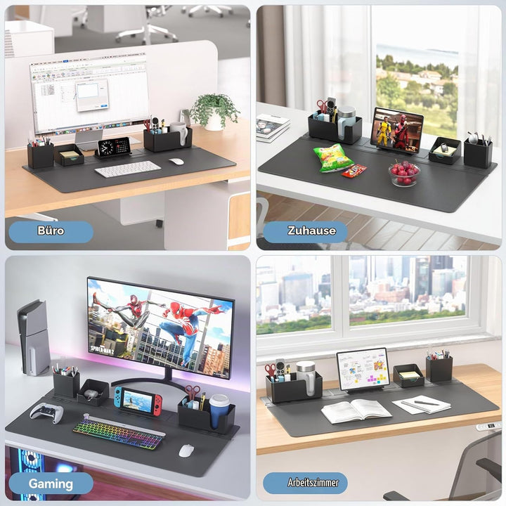 KDD Rutchfeste Schreibtischunterlage Schwarz mit Magnetisch Organizer Set, 5 in 1 Gaming Mauspad &amp; D