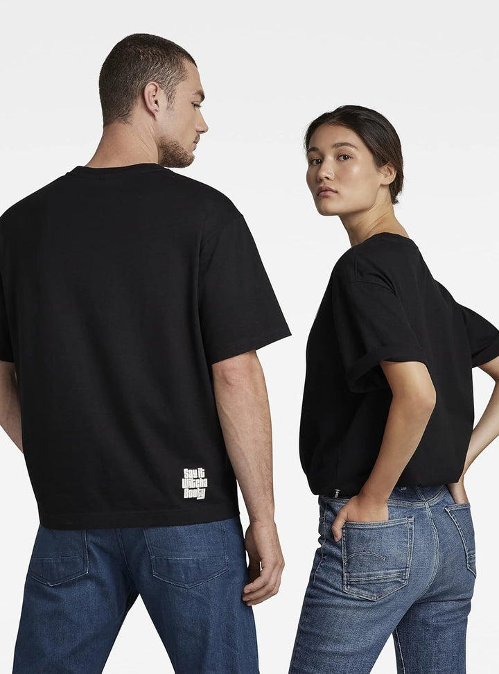 G-STAR RAW Herren Unisex Flock Boxy T-Shirts S Schwarz (Dk Black D21684-c336-6484), S Schwarz (Dk Bl