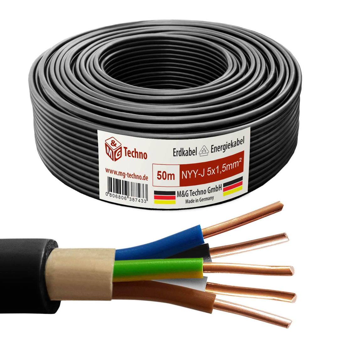 M&G Techno 50m NYY-J 5x1,5 mmІ Erdkabel Elektrokabel Beton und Freien Kupfer, schwarz, 10660, 50m