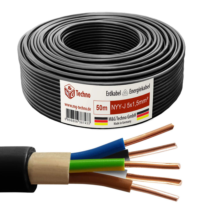 M&G Techno 50m NYY-J 5x1,5 mmІ Erdkabel Elektrokabel Beton und Freien Kupfer, schwarz, 10660, 50m