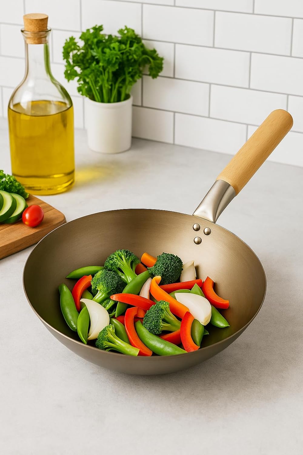 Grill-Wok Einsatz 30cm – Aus robustem Stahl | Für Gemüse, Fisch & Fleisch | WOK für perfekte Hitzezi