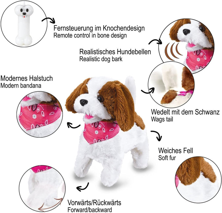 JAMARA -Lucky RC Plüschhund 27MHz- Weiches Fell, bewegt die Schnauze und Kopf, wedelt mit dem Schwan