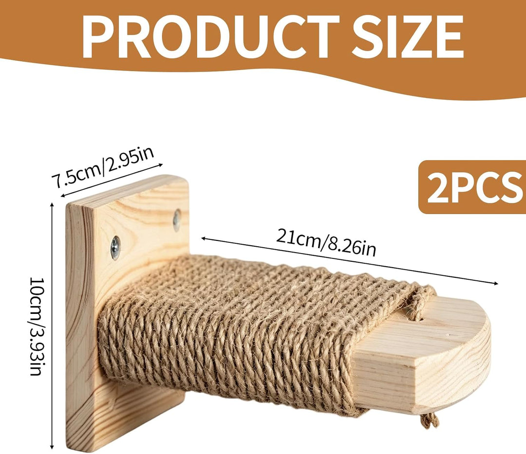 Katzentreppe Wand 4pcs 20CM Lang Natur Holz mit Juteseil Tragfähigkeit 35kg | DIY Kletterwand Katzen