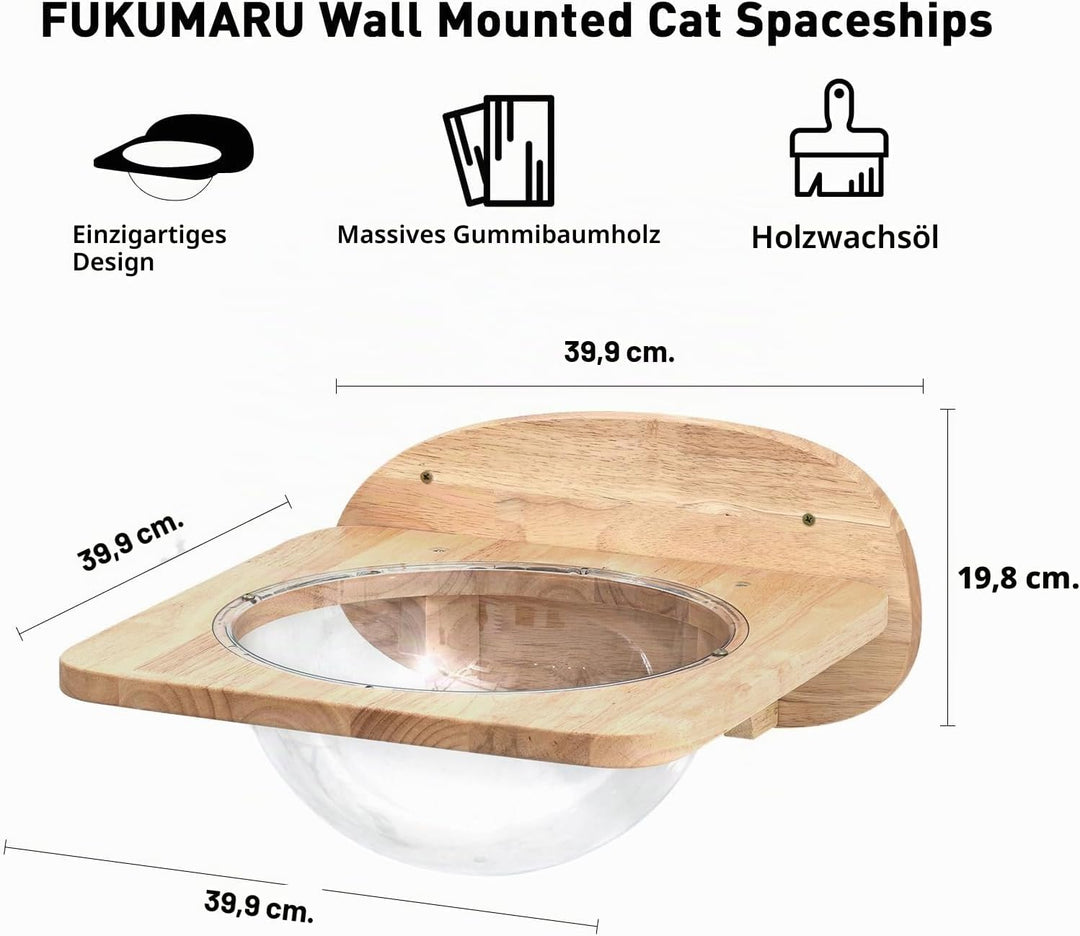 FUKUMARU Kletterwand Katzen, Transparente Raumkapsel mit 2 Pedalen als Katzenwandmöbel Set, aus Mass