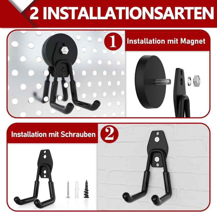 3-H 2 Stück Magnetische Haken Sehr Stark Magnethaken 66mm Magnetfuss Garagehaken Doppelhaken für Ger