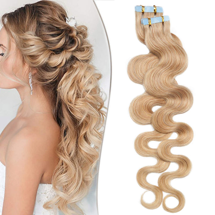 SEGO Tape Extensions Echthaar GEWELLT 35cm Klebeband Haarverlängerung 20 Stück 40G mit 10 PCS Doppel