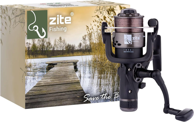 Zite Fishing Freilaufrolle Bespult - Angelrolle mit Schnur Monofil Braun 0,30mm - Freerunner Reel 40