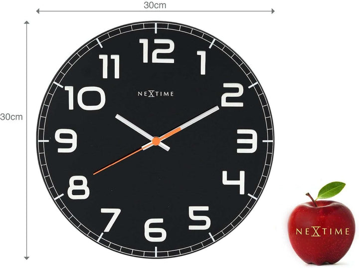 NeXtime 8817ZW Wanduhr CLASSY ROUND, lautlos, rund, aus Glas, Schwarz, ø 30 cm