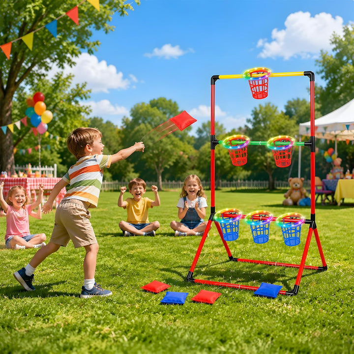 Gartenspiele, 3-In-1 Gartenpong mit 6 leuchtenden Körben 6 Gartenpong 6 Sandsäckchen Wurfspiel Indoo