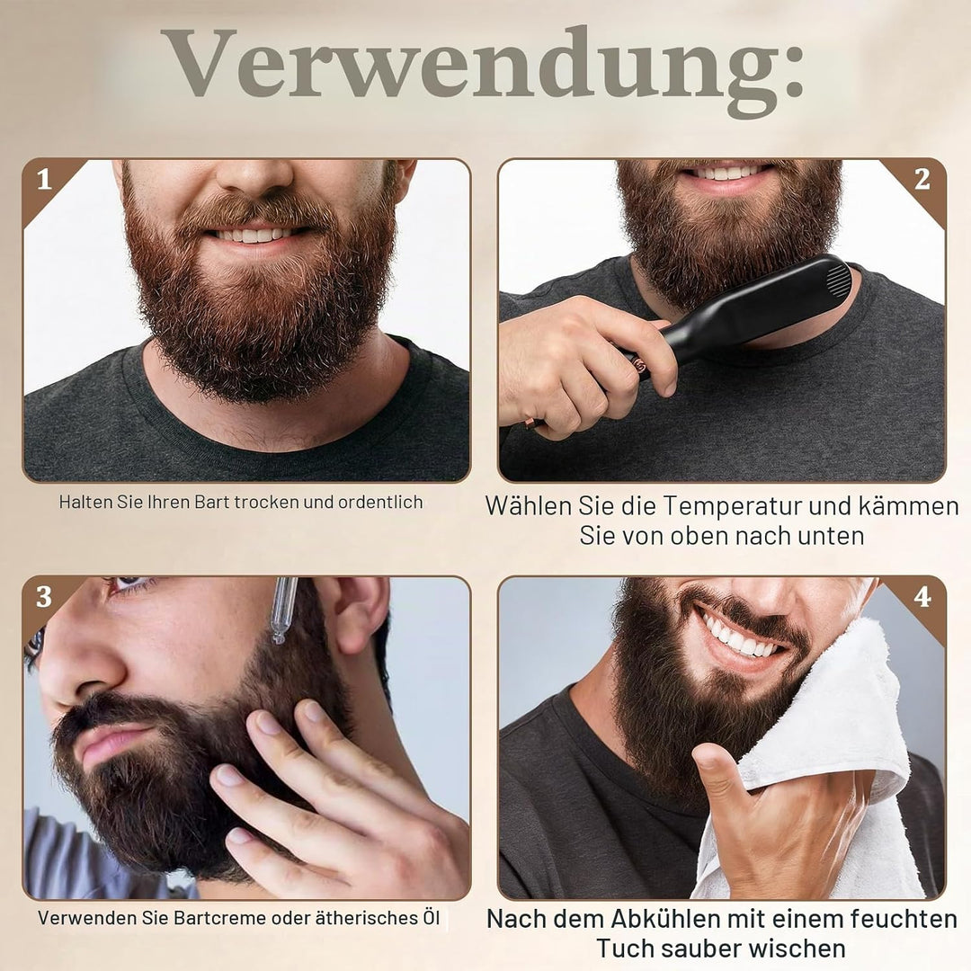 Bartglätter für Männer, 3 in 1 Mini Elektrische Bart Glätteisen, Elektrischer Haarglätter Bart Bürst