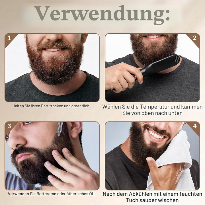 Bartglätter für Männer, 3 in 1 Mini Elektrische Bart Glätteisen, Elektrischer Haarglätter Bart Bürst
