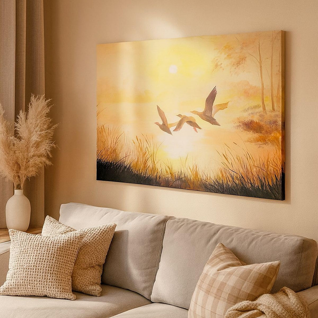 Bilder auf Leinwand 100x70cm Leinwandbild mit Rahmen Vogel Natur Wasser Gross Wanddeko Bild Schlafzi