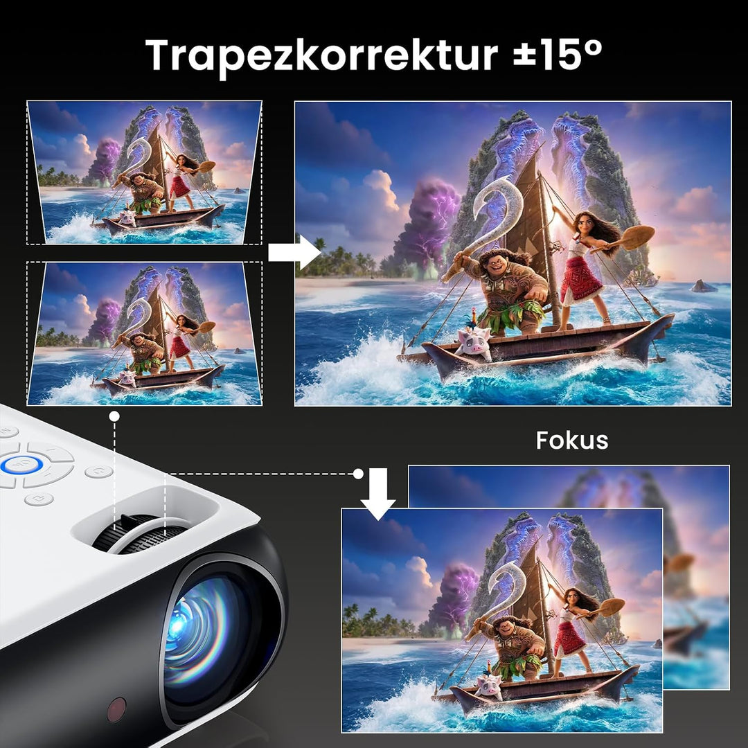 Mini Beamer, HAPPRUN H1 Full HD Beamer mit Bluetooth – Native 1080P Tragbarer Outdoor Projektor mit