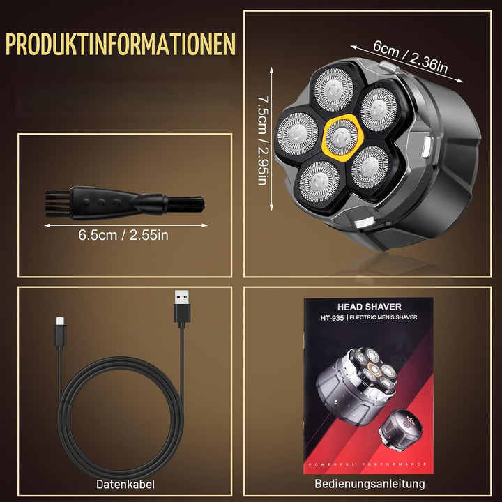 Glatzen Rasierer Herren mit LED Anzeige, Wasserdicht 6D Flexibler Glatzenrasierer, Magnetische Schwe