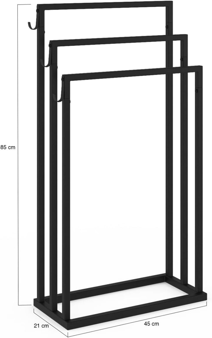 IDMarket - 3-Ebenen-Handtuchhalter DALLAS aus schwarzem Metall, industrielles Design